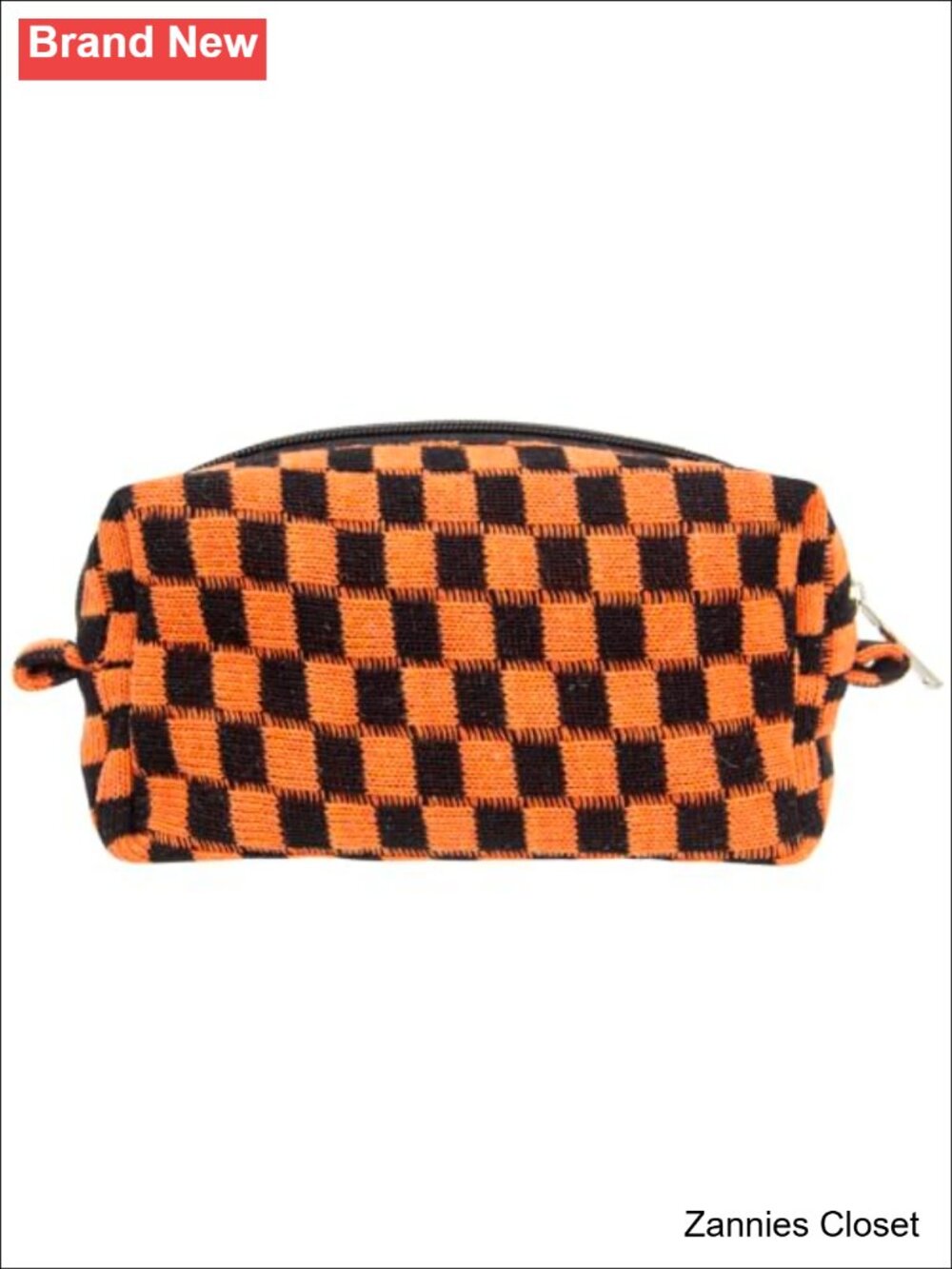 👻 Checkered Knit Makeup Bag Small Travel Cosmetic Pouch Zipper Purse Organizer